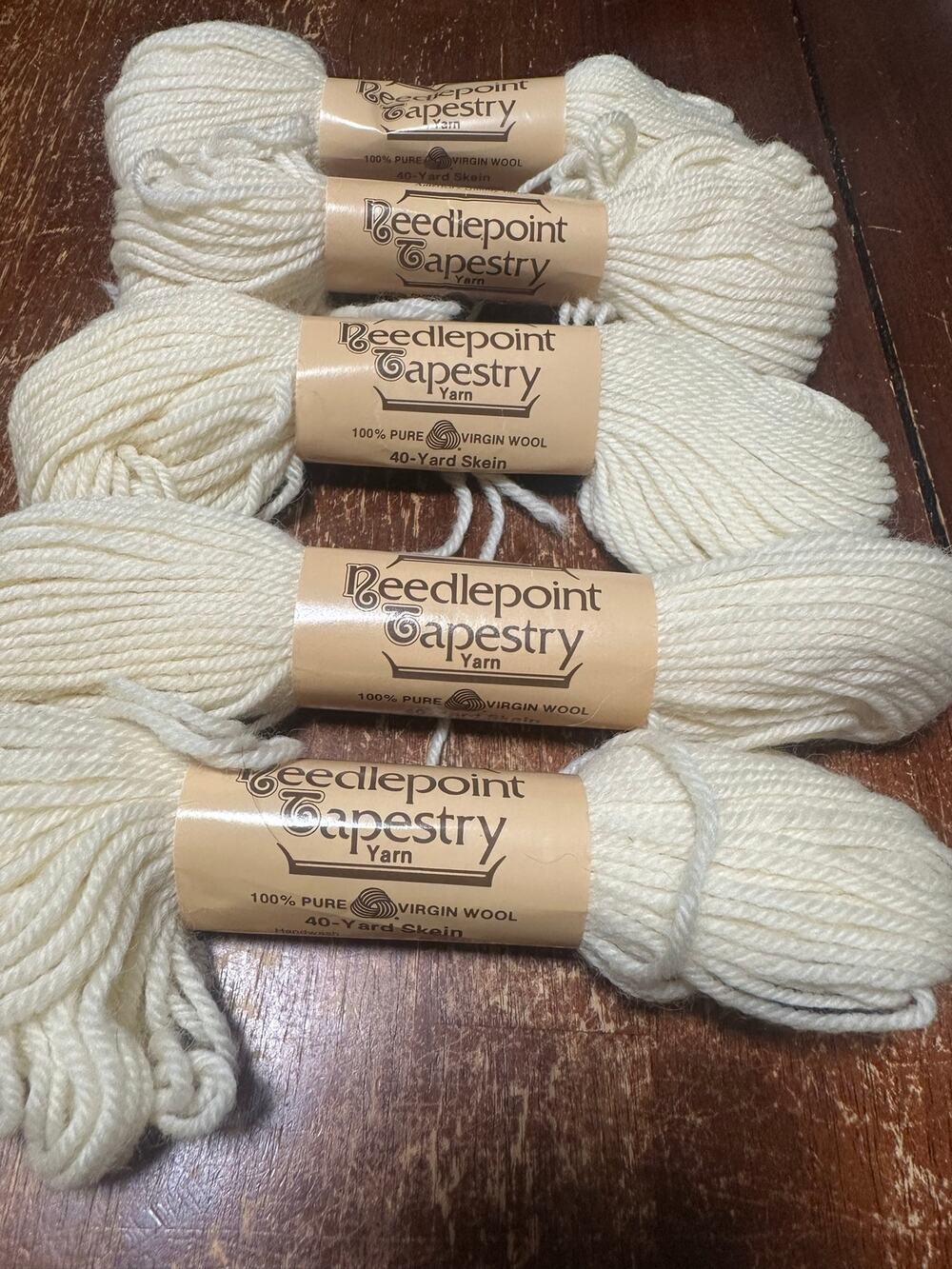 Needlepoint Tapestry Ivory 100% Virgin Pure Wool 40-Yard Skein Lot of 5